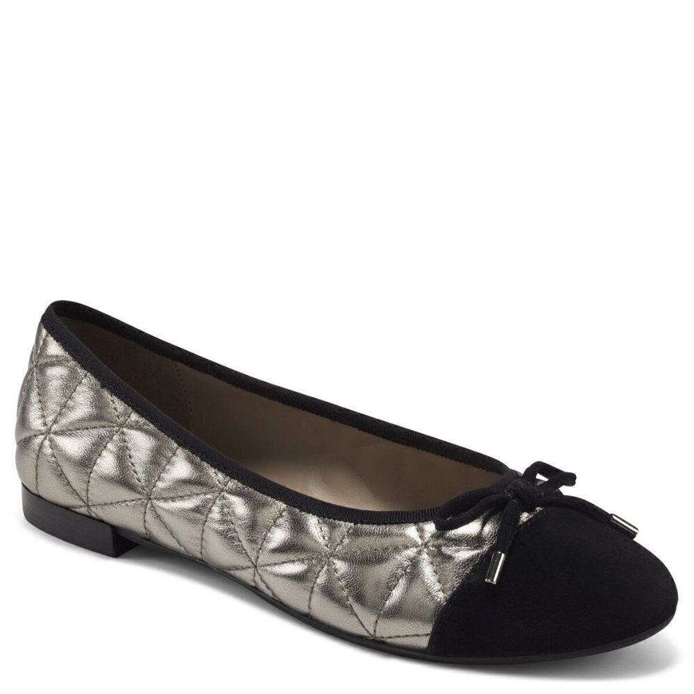 Aerosoles Celia  Flats Black quilted  pewter 7W wide new